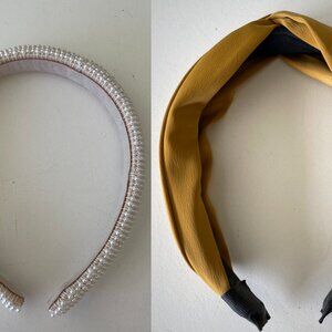 Headband Bundle:  White Pearly Headband and Mustard Yellow Knotted Headband